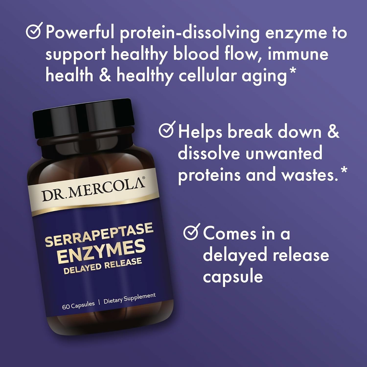 Dr. Mercola Serrapeptase Enzymes - Supports Healthy Cellular Function - Delayed Release - Non-Gmo, Gluten-Free & Soy-Free - 60 Capsules : Health & Household