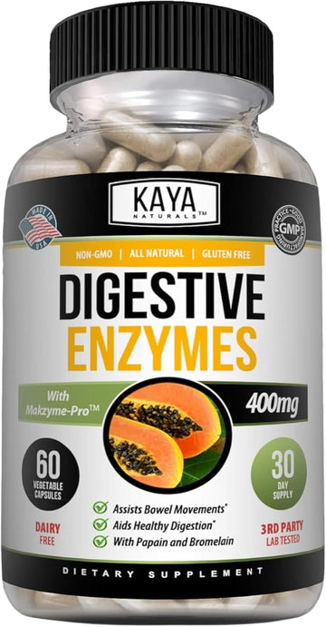 Kaya Naturals Digestive Enzymes With Prebiotics & Probiotics - Constipation & Bloating Relief - Weight Management Pills For Women & Men - Aids Immune Function - Digestion Support - 60 Veggie Capsules