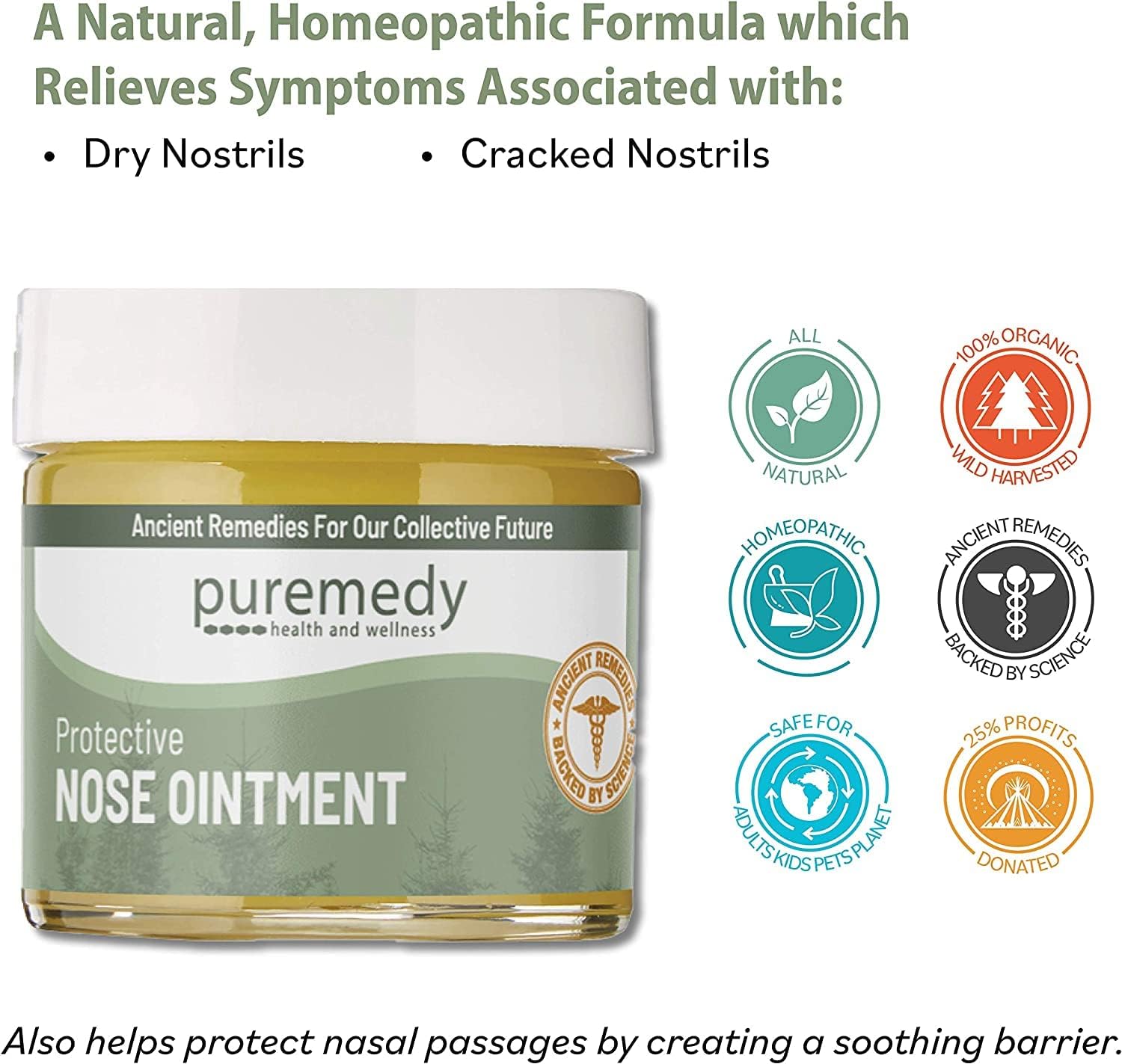 Puremedy Protective Nose Ointment, All Natural Homeopathic Nasal Skin Salve Sooths and Relieve Symptoms of Dry, Cracked, and Sore Nostrils, Creates Protective Barrier, 1 oz. (Pack of 1) : Health & Household