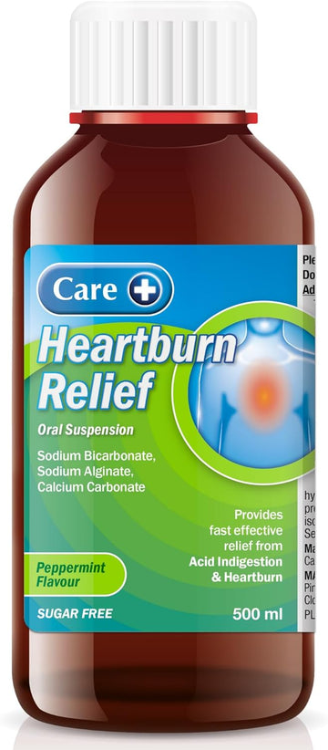 Care Heartburn & Indigestion Relief, Peppermint Flavour Oral Suspension, Fast-Acting Soothing Formula For Acid Reflux And Indigestion, Gentle On Stomach, Long-Lasting Relief, 1 X 500Ml