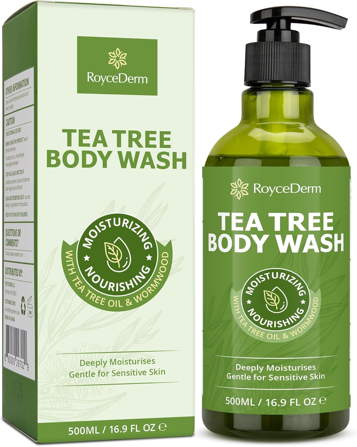 Roycederm Tea Tree Body Wash & Soap: Skin Care For Body Odor, Back Acne, Folliculitis, Tinea Versicolor, Jock Itch, Athlete’S Foot, And Ringworm - Gentle Cleansing With Tea Tree Oil For Men & Women