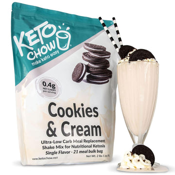 Keto Chow | Keto Meal Replacement Shake | Nutritionally Complete | Low Carb | Delicious Easy Meal Substitute | You Choose The Fat | Cookies And Cream | 21 Meal Bulk Pack