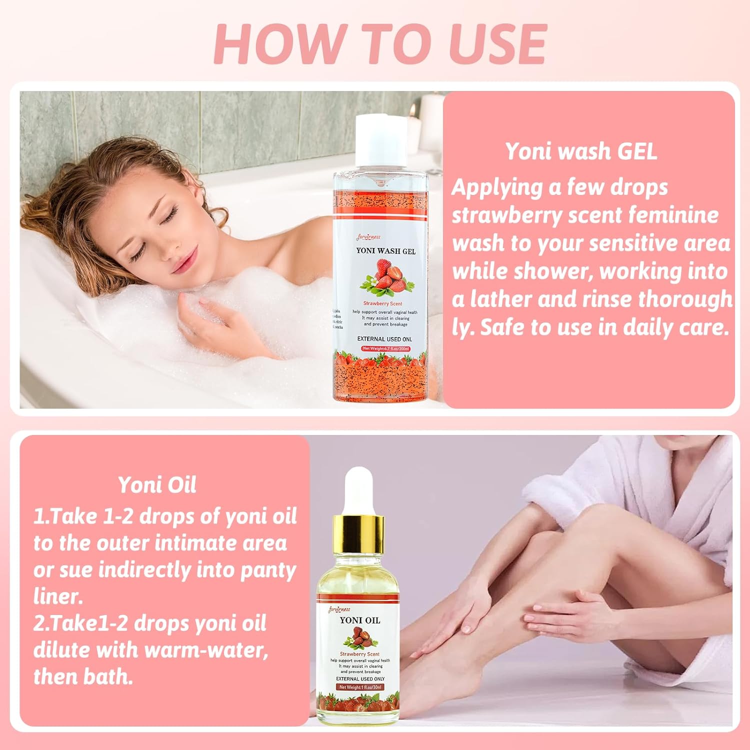 forvirness Natural Feminine Wash Yoni Wash Yoni Oil Set, Cleanse - Remove Odor - pH Balance for Women, 1 fl.oz Feminine Oil & 6.7 fl.oz Intimate Vaginal Wash with Cleaning Factor - Strawberry Scent : Health & Household