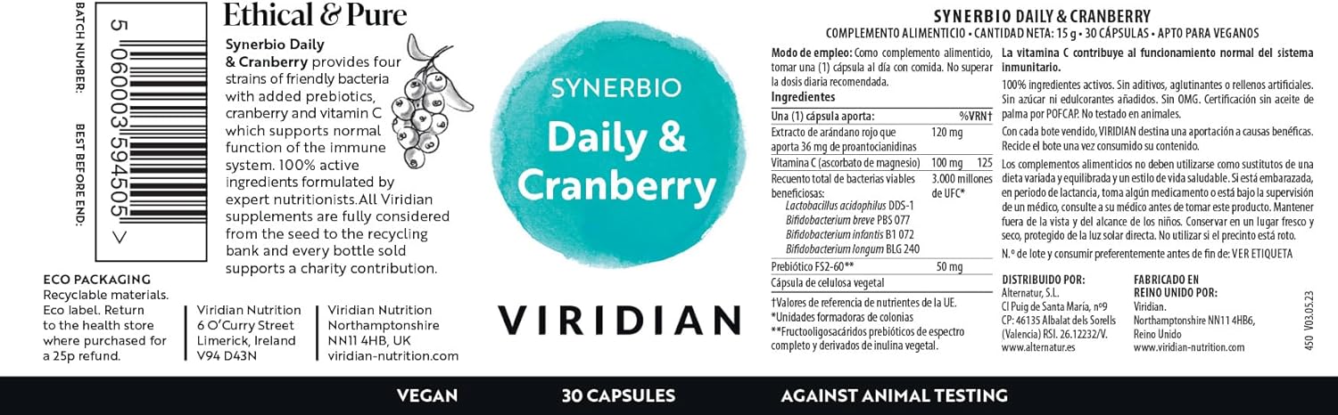 Viridian Synbiotic Daily Plus Cranberry 30 Caps