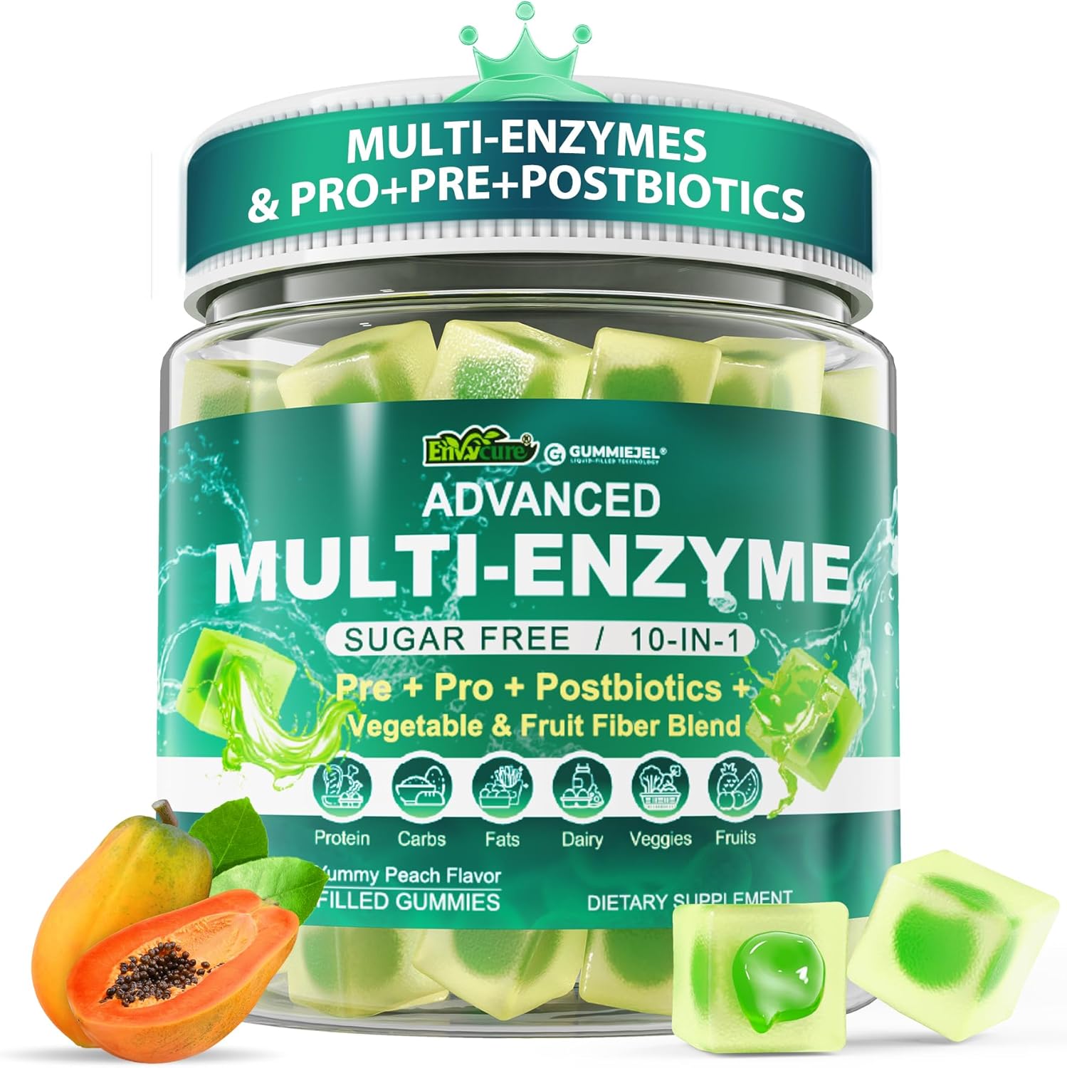Digestive Enzymes Gummies For Women & Men, Multi-Enzymes With 90Billion Cfu Probiotics And Prebiotics & Postbiotic, Vegetable & Fruit Fiber Blend, Super Enzymes For Digestive & Gut Health,Immune,60Cts