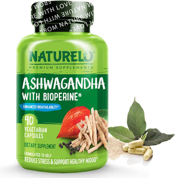 Naturelo Ashwagandha Organic Root Powder - Natural Herbs Supplement For Fatigue, Stress Relief, Mood Enhancer - With Black Pepper Extract - 90 Vegan Capsules