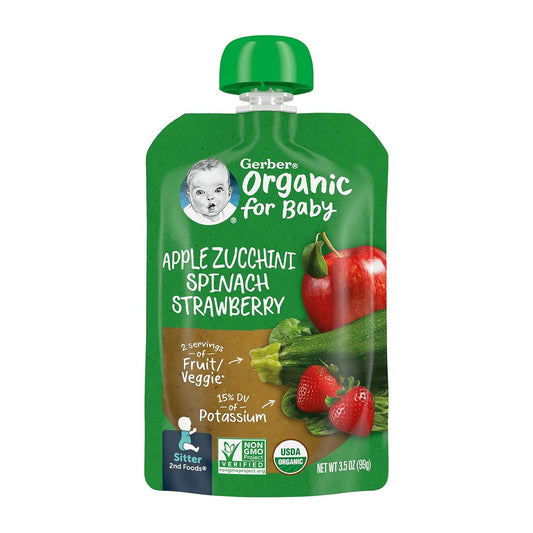 Gerber Organic Apple Zucchini Spinach Strawberry Baby Food, 3.5 Oz Pouch