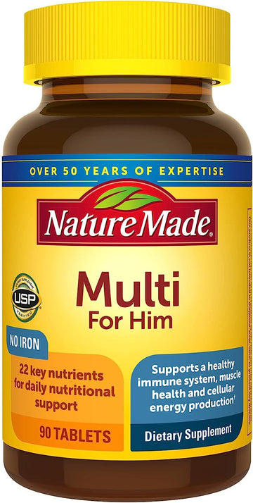 Nature Made Multivitamin For Him With No Iron, Mens Multivitamins For Daily Nutritional Support, Multivitamin For Men, 90 Tablets, 90 Day Supply