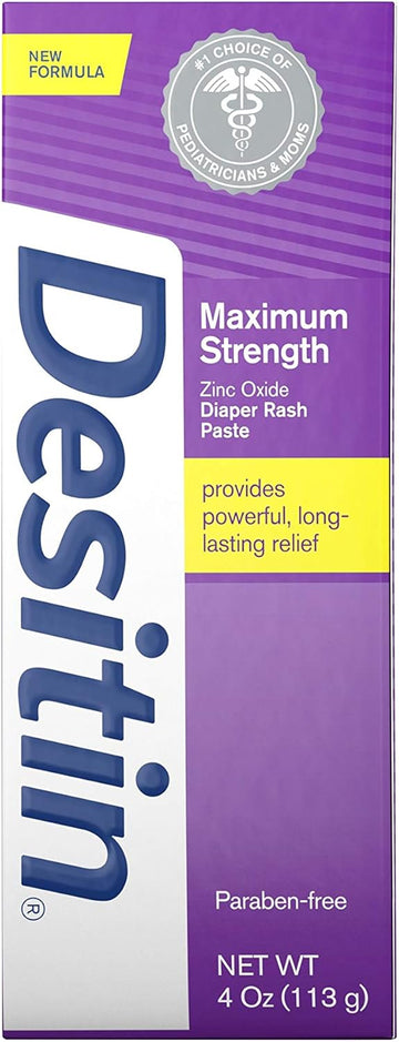 Desitin Maximum Strength, 40% Zinc Oxide Diaper Rash Cream, 4 Oz, Baby, Hypoallergenic, Phthalate- & Paraben-Free Paste