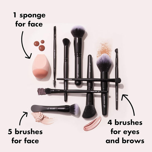 E.L.F. Ten Out Of Ten Brush Set, 10 Piece Brush Kit, Brushes For Face Makeup, Eyes, Brows & More, Made With Synthetic Bristles, Vegan & Cruelty-Free