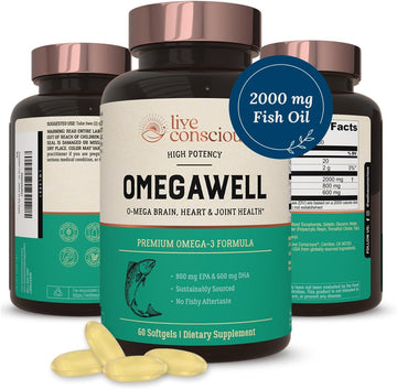 Live Conscious Omegawell Omega 3 Fish Oil - 2000Mg Capsules: Heart, Brain, & Joint Support - 800 Mg Epa 600 Mg Dha - Sustainably Sourced - Softgels - 30 Day Supply