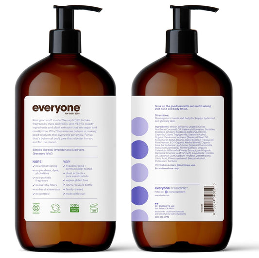 Everyone Nourishing Hand And Body Lotion, 32 Ounce (Pack Of 2), Lavender And Aloe, Plant-Based Lotion With Pure Essential Oils, Coconut Oil, Aloe Vera And Vitamin E