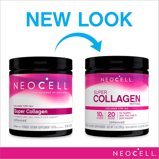 NeoCell Super Collagen Powder, 10g Collagen Peptides per Serving, Gluten Free, Keto Friendly, Non-GMO, Grass Fed, Paleo Friendly, Healthy Hair, Skin, Nails & Joints, Unavored, 