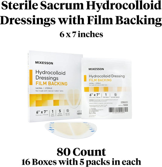 Mckesson Hydrocolloid Dressing, Sterile, Sacral, Film Backing, 6 In X 7 In, 5 Count, 16 Packs, 80 Total