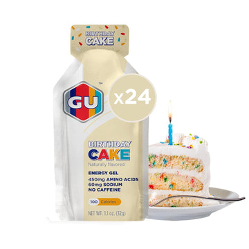 Gu Energy Original Sports Nutrition Energy Gel, Vegan, Gluten-Free, Kosher, And Dairy-Free On-The-Go Energy For Any Workout, 24-Count, Birthday Cake