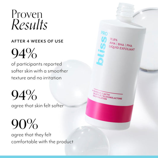 Blisspro™ Liquid Exfoliant - Weekly Exfoliating Treatment With 11.8% Aha, Bha, Pha - 4 Fl Oz | Smooths Skin Texture, Reduces Pores & Fine Lines