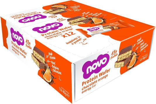 Novo Nutrition Protein Wafer Bars | High Protein Bar, 12G Protein | Protein Bar Alternative | Suitable For Vegetarians | Pack Of 12 X 40G (Chocolate Orange)