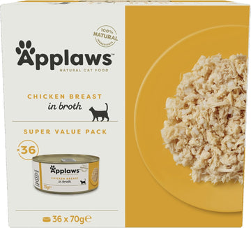 Applaws 100% Natural Wet Cat food, Chicken Breast in Broth 70 g, Bulk Pack (36 x 70 g Tins)?1061ML-A