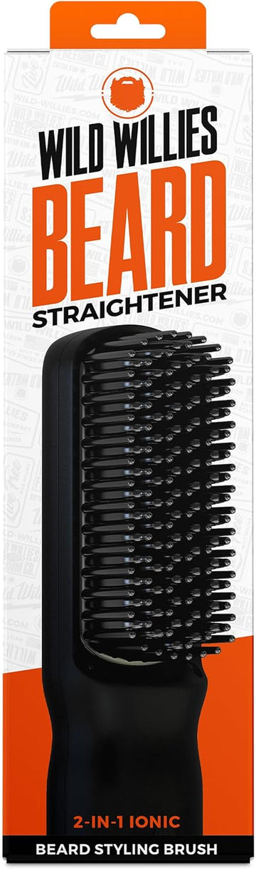 Wild Willies Beard Straightener For Men - 3 Temperature Settings, Tourmaline Ceramic Heated Beard Brush & Hot Comb - Portable, Ionic Technology, Coarse & Curly Hair, 400F - Grooming Tool