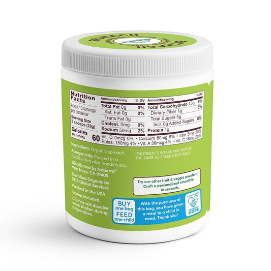 NATIERRA Spinach Organic Smoothie Powder | USDA Organic, Vegan & Non-GMO | 7 oz Jar