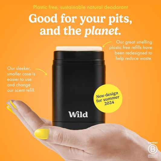 Wild - Mens Natural Refillable Deodorant Starter Kit - Black Case With Fresh Cotton & Sea Salt, Ocean Mist & Thunderstorm Scents - Long Lasting Protection - Aluminium Free - Vegan & Eco-Friendly