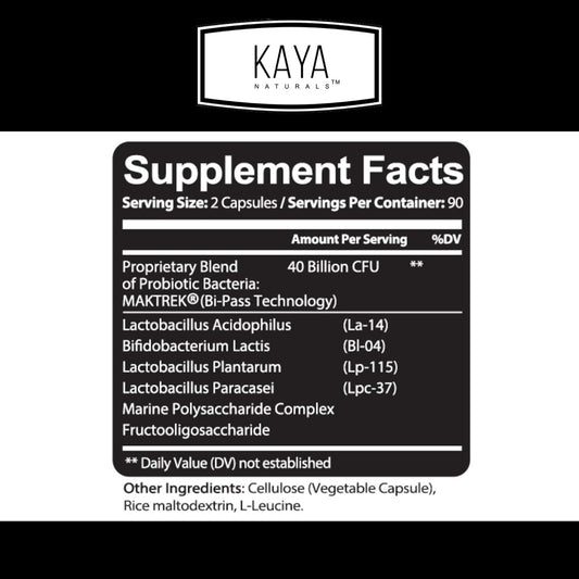 Kaya Naturals Probiotic 40 Billion Cfu | Probiotics For Women, Probiotics For Men And Adults, Natural | Gut Health & Immune Support Supplement | Promotes Digestive Health - 180 Count