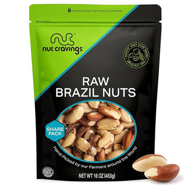 NUT CRAVINGS - Nueces crudas de Brasil, sin sal, sin cáscara, enteras, (16 onzas - 1 libra) Nueces a granel empaquetadas frescas en bolsa resellable - Bocadillo saludable kosher, vegano keto natural
