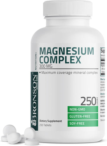 Triple Magnesium Complex Maximum Coverage 300 Mg Magnesium Oxide Magnesium Citrate Magnesium Carbonate, Non-Gmo Formula, 250 Tablets