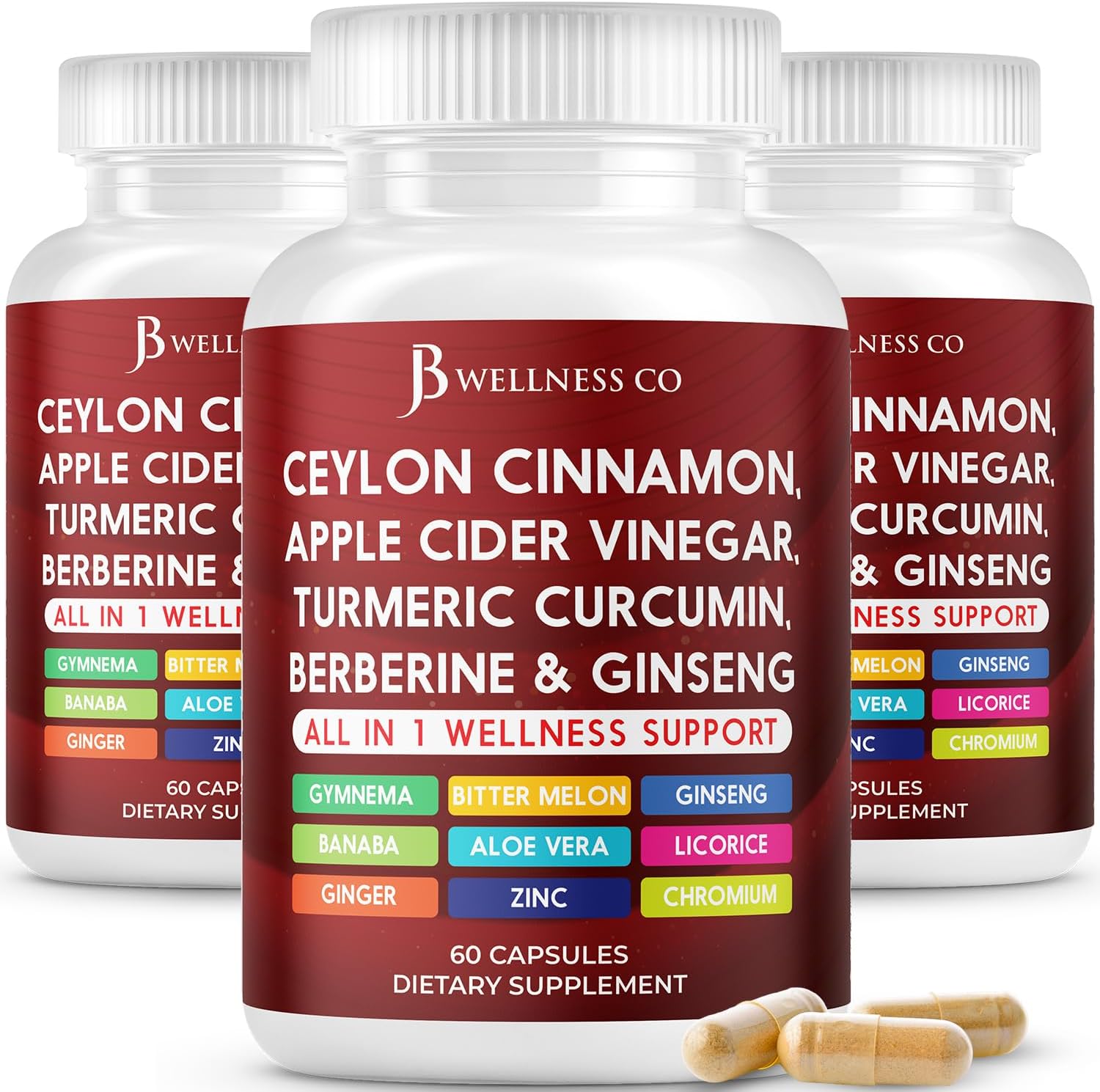 Ceylon Cinnamon, Turmeric, Acv, Ginseng, Aloe Vera, Berberine Plus Banaba, Ginger Root - 120 Capsules