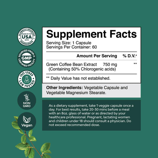 Green Coffee Bean Extract For Weight Loss - Natural Appetite Suppressant For Weight Loss For Women - Herbal Fat Burners For Women And Men For Weight Loss Support And Improved Daily Energy And Immunity