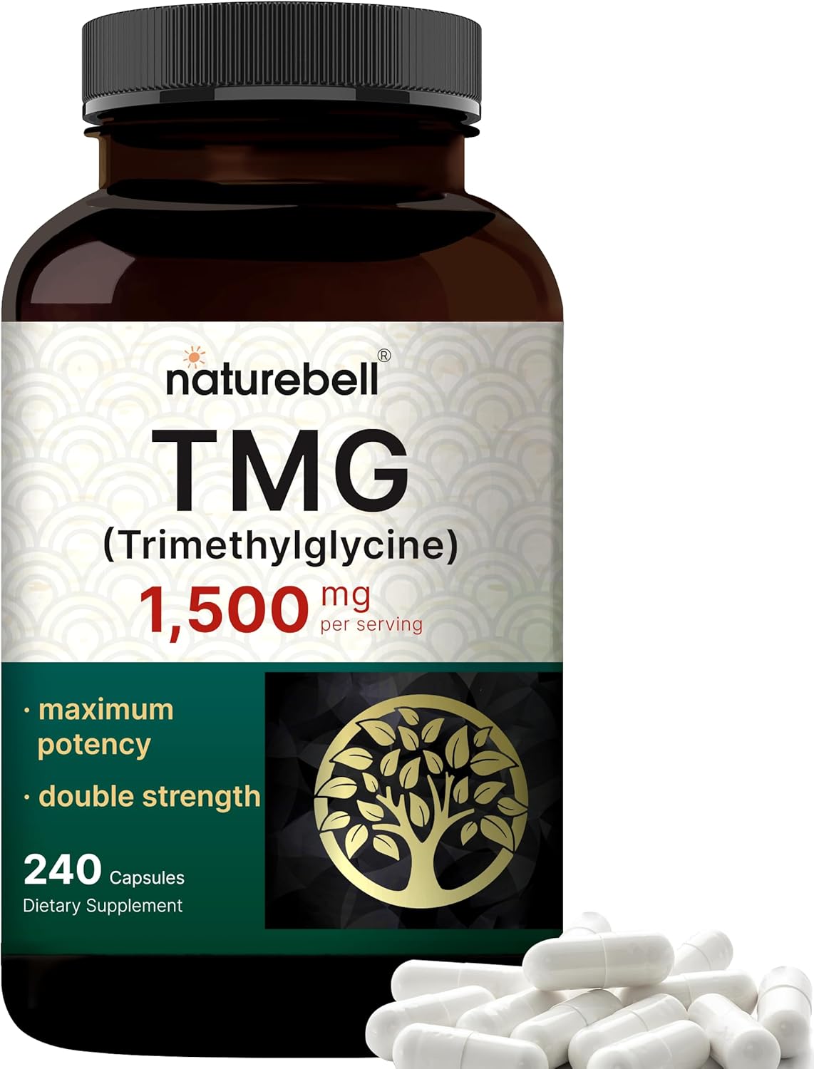 Naturebell Tmg Supplements 1,500Mg, 240 Capsules | Max Strength Betaine Anhydrous Trimethylglycine – Supports Healthy Homocysteine Balance, Heart & Liver Health – Non-Gmo, Gluten Free