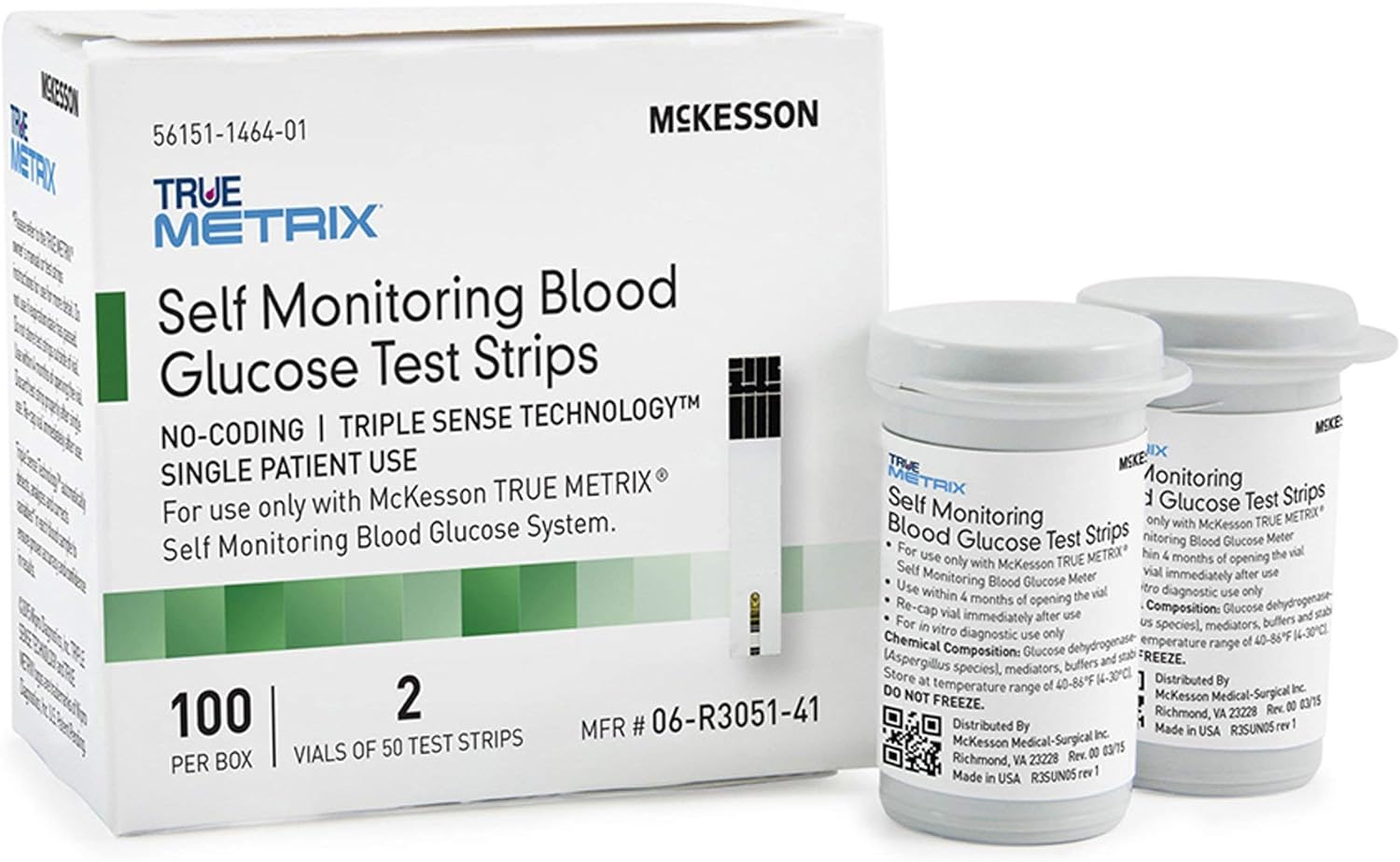 McKesson True METRIX Self-Monitoring Blood Glucose Test Strips - Supplies for Diabetes Self Monitor Systems, 100 Strips, 12 Packs, 1200 Total