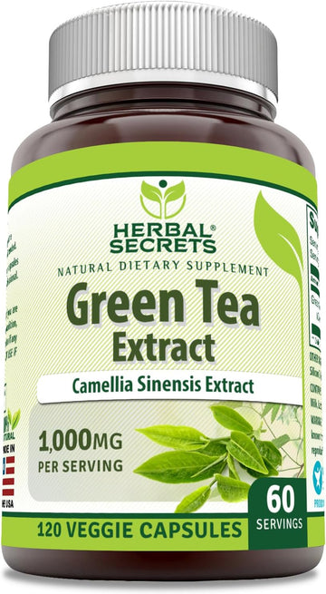 Amazing Nutrition Herbal Secrets Green Tea Extract 1000 Mg Per Serving | Veggie Capsules Supplement | Non-Gmo | Gluten-Free | Made In Usa (1 Pack, 120 Count)