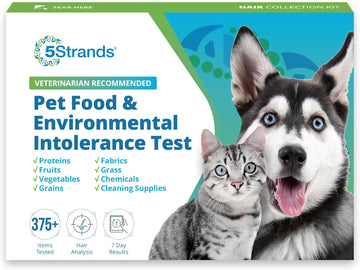 5Strands Pet Food and Environmental Intolerance Test, at Home Sensitivity Test for Dogs & Cats, Hair Sample Collection Kit, 395 Items Tested, Results in 5 Days, Works for All Ages and Breeds