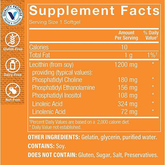 The Vitamin Shoppe Lecithin 1200mg - Natural Combination of Essential Fatty Acids (Linoleic) to Support Brain & Nerve Function (180 Softgels)
