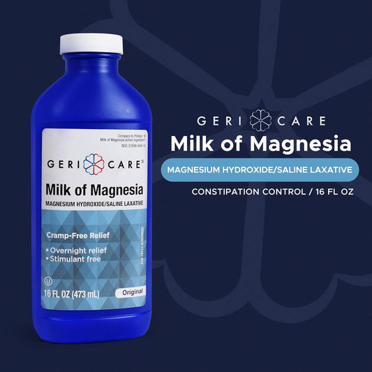 Gericare Milk Of Magnesia, Magnesium Hydroxide 1200Mg| Mint Flavor| Fast Overnight Constipation Relief| Cramp-Free Saline Laxative & Stool Softener| Antacid For Heartburn & Indigestion| 12 Fl Oz