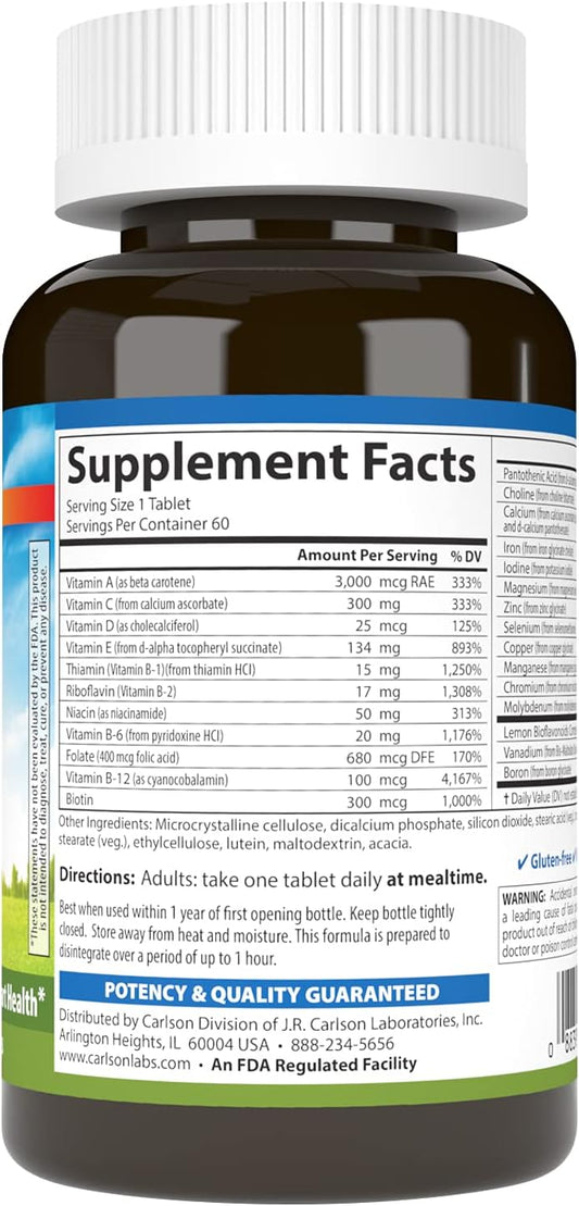 Carlson - Super 1 Daily, Vegetarian Multiple Formula, Multivitamin, Optimal Wellness, 60 Tablets