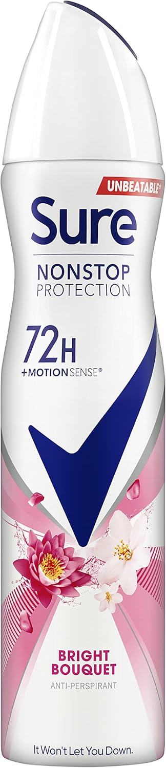 Sure Bright Bouquet Nonstop Protection Motionsense Technology Anti-Perspirant Deodorant Spray Anti-Perspirant Deodorant Aerosol 72H Protection Against Sweat And Odour 250 Ml