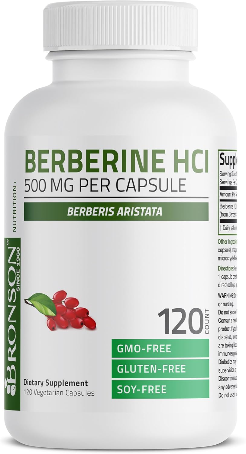 Bronson Berberine As Berberine Hci Berberis Aristata 500Mg Per Vegetarian Capsule Non-Gmo, 120 Vegetarian Capsules