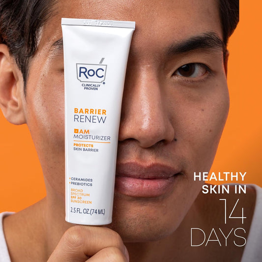 Roc Barrier Renew Day Cream With Spf 30, Moisturizer With Ceramides & Prebiotics To Protect Skin Barrier, (2.5 Oz) With Retinol Eye Cream Packette