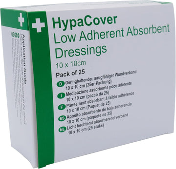 Safety First Aid Group Group Hypacover Low Adherent Dressing Pads For Wounds Absorbent Dressing, 10X10Cm (Pack Of 25)