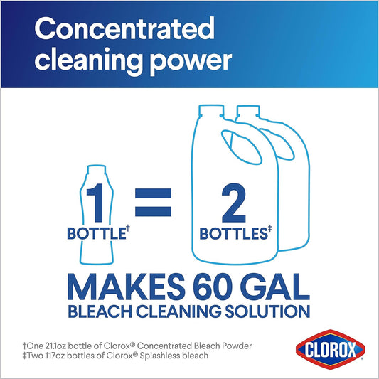 Clorox Bleach Powder, Zero Splash, Fast Dissolving Stain Removal & Odor Eliminator Bleach Powder, Laundry Cleaner That Works On Counters, Floors & Toilets, Regular Scent, 21.1 Ounces-Package May Vary