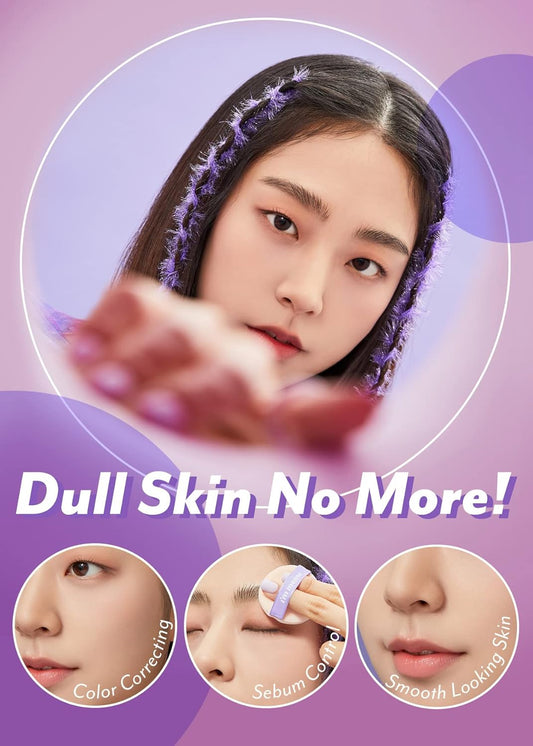 I'M Meme Compact - Purple Cotton Tone Control Pact | Korean Pressed Powder With Purple Berry Complex, Mineral, Translucent, For Blurring Effect, Setting Powder For Makeup, Valentine Day Gift, 0.33 Oz