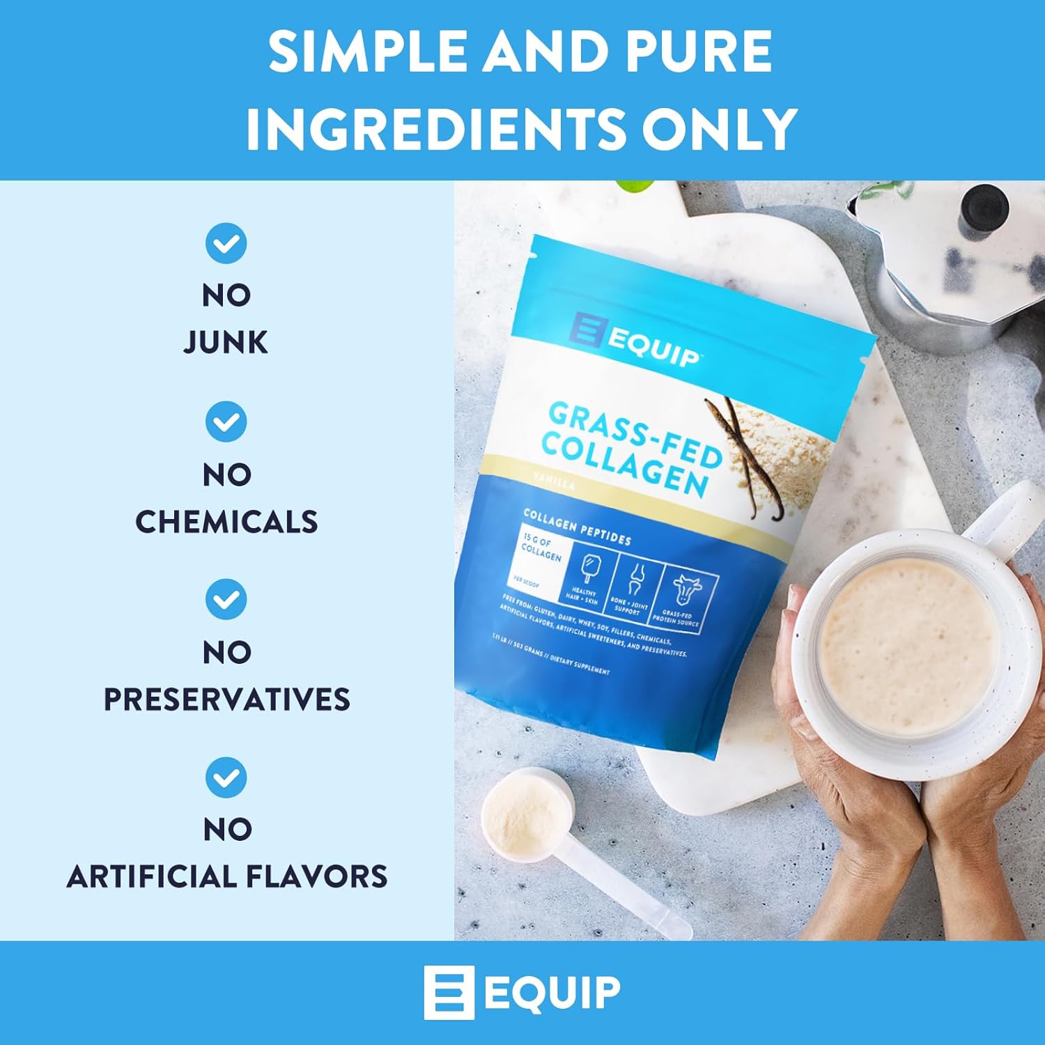 Equip Foods Collagen Powder Vanilla & Prime Protein Powder Chocolate : Health & Household