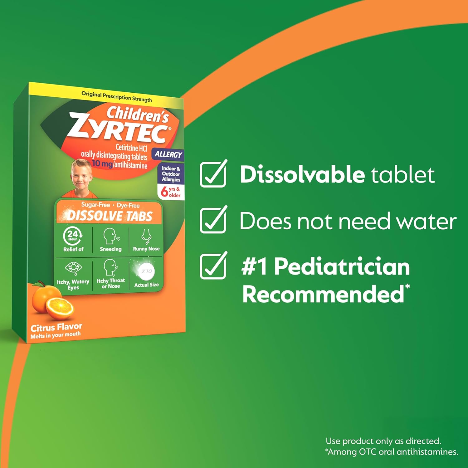 Zyrtec Children'S 24 Hr Dissolving Allergy Tablets, Cetirizine, Citrus Flavor, 24 Ct : Health & Household