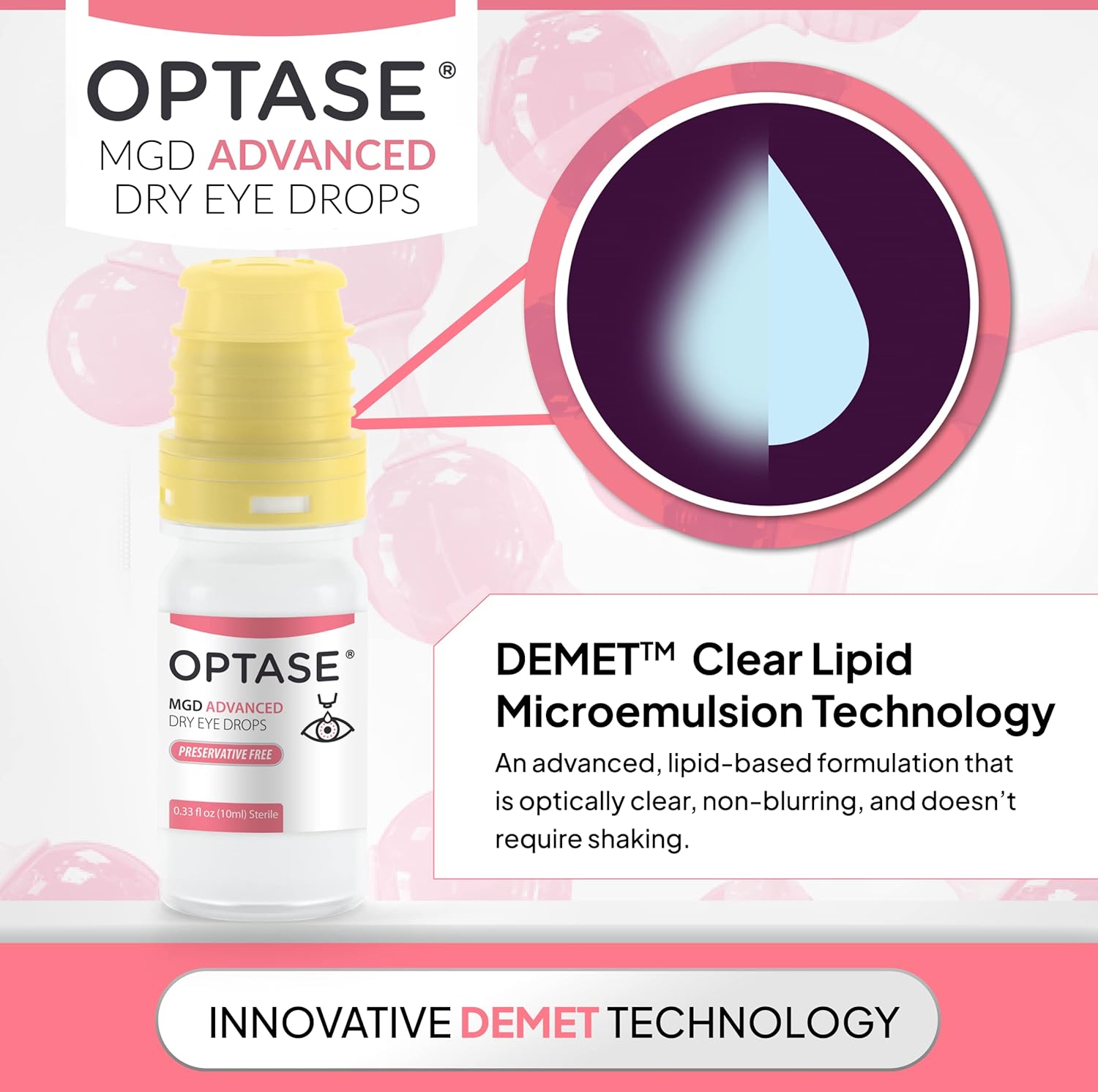 OPTASE MGD Advanced Dry Eye Drops - Preservative Free Eye Drops for Dry Eyes and MGD - Lipid-Based Artificial Tears - Demet Technology, Multidose Bottle, Contact Lens Safe - .33 fl oz, 300 Drops : Health & Household