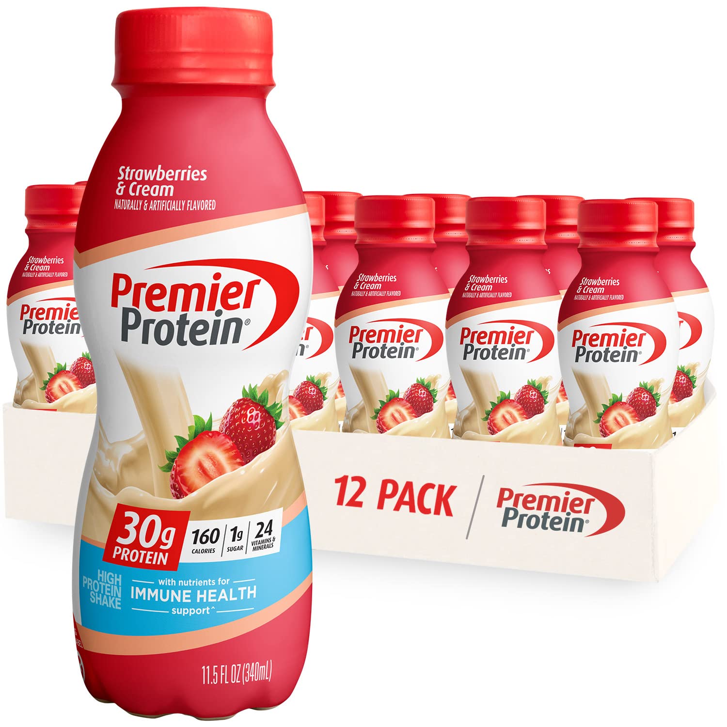 Premier Protein Liquid Protein Shake -24 Vitamins & Minerals/Nutrients To Support Immune Health, Strawberries, 11.5 Fl Oz Bottle (Pack Of 12)