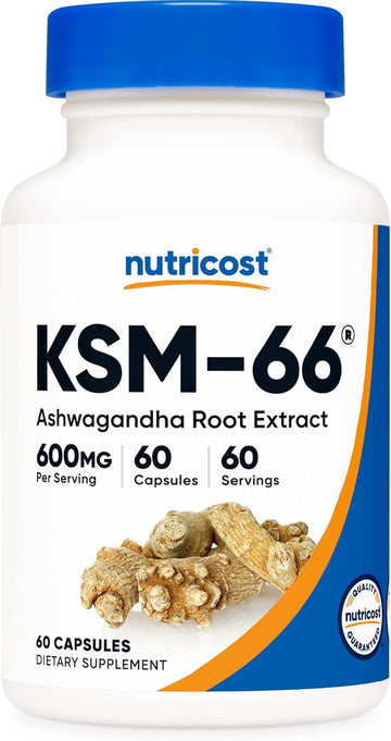 Nutricost Ksm-66 Ashwagandha Root Extract 600Mg, 60 Veggie Caps - 5% Withanolides - With Bioperine - Full-Spectrum Root Extract