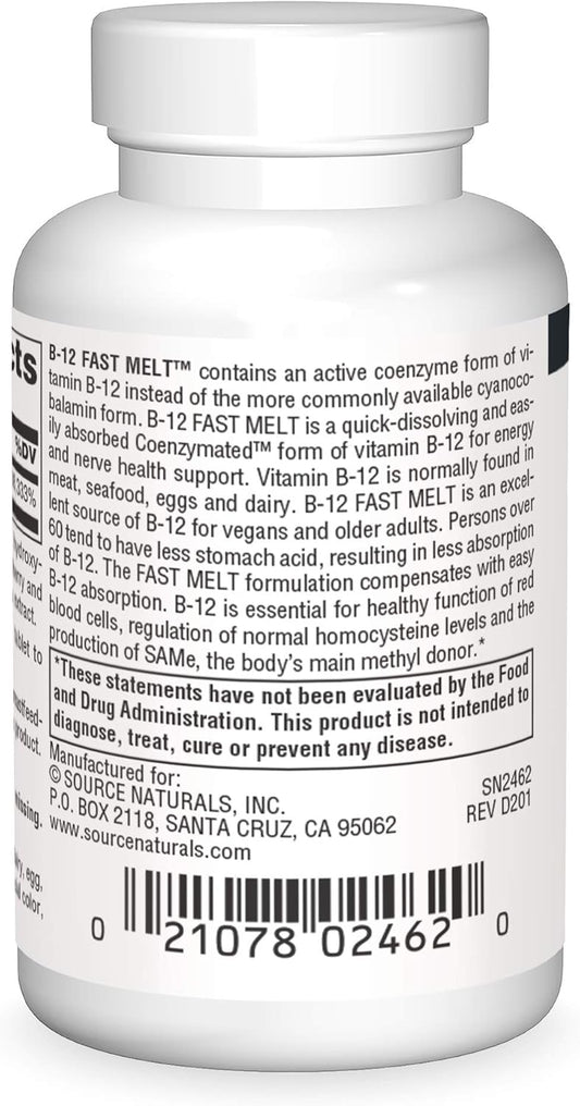 Source Naturals Vitamin B-12, 5 mg Supports Energy Production - 60 Fast Melt Vegan Formula