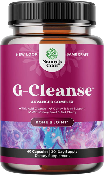 GCleanse Uric Acid Support Supplement - Uric Acid Cleanse Joint Support Supplement with Chanca Piedra Tart Cherry Celery Seed Extract and Bromelain - Herbal Liver and Kidney Cleanse Detox and Support